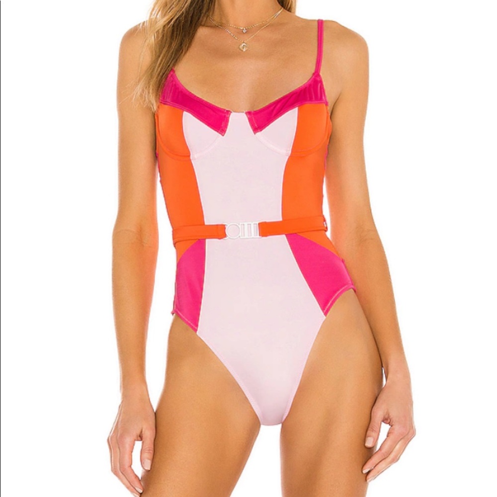 Solid and Striped - Spencer One Piece in Cantaloupe, Lollipop & Cloud Pink